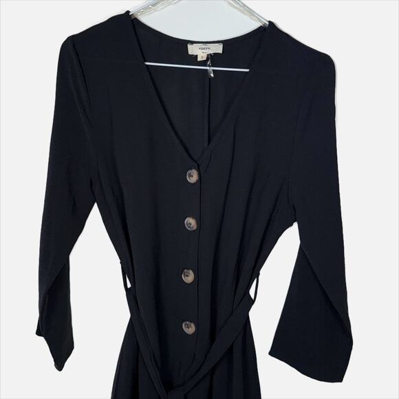 Entro Black Romper Women’s S Button Front Tie Waist 3/4 Sleeve One Piece Casual - Picture 9 of 16